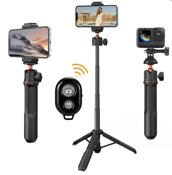K&F MS11 Trepied Mobil, Clema Telefon Max 91mm, Adaptor GoPro, Telecomanda Bluetooth, Greutate 147g