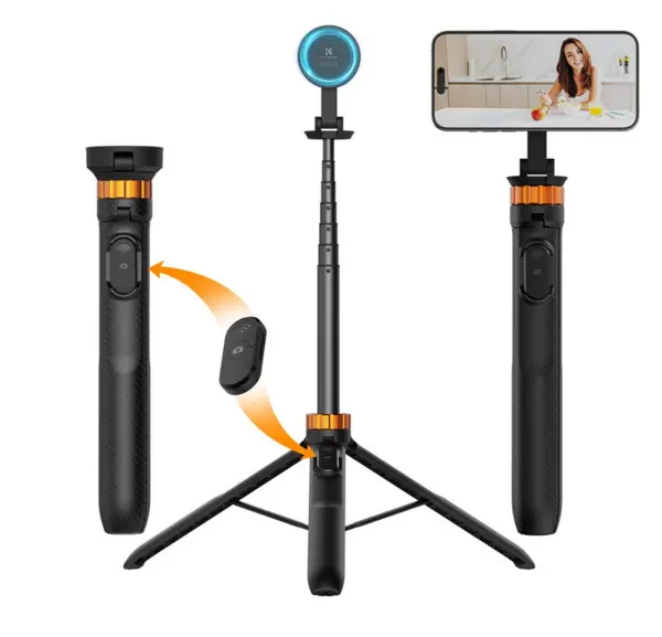 K&F MS19 Trepied Telefon, Inaltime Maxima 162cm, Ajustare 7 Sectiuni, Montare Magnetica, Telecomanda Bluetooth, Autonomie 10 Ore