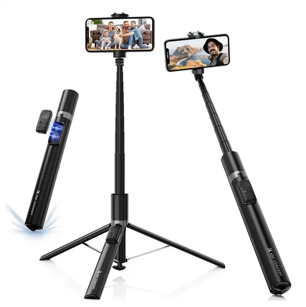 K&F MX96 Selfie Stick si Mini Trepied, Compatibil iPhone si Android, Cap Rotativ, Montura Cold Shoe, Telecomanda Bluetooth