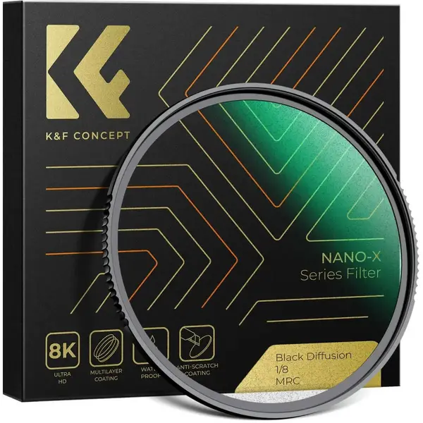 K&F Nano-X Filtru Black Mist 1/8, Diametru 49mm, Sticla Optica AGC, Rezistent la Apa si Ulei, Cadru Ultra Subtire 3.3mm