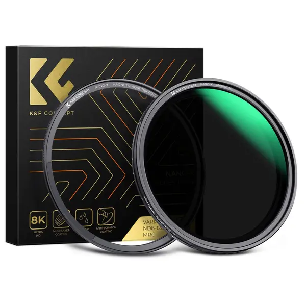 K&F NANO-X Filtru Variabil ND8-128 Magnetic, Diametru 55mm, Instalare Rapida, Cadru Self-Locking, 28 Straturi Nanometrice