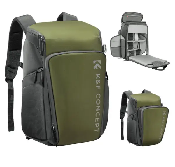 K&F Nature Wander 01 Rucsac Foto 25L, Verde, Design Magic Bin, Compartiment Laptop 16 inch, Capacitate Extensibila 2-3L