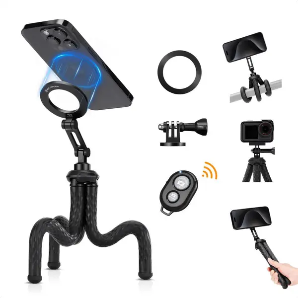 K&F Octopus Trepied Magnetic pentru Telefon, Design Flexibil, Telecomanda Bluetooth 10m, Greutate 290g
