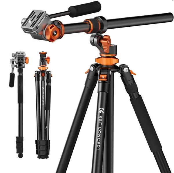 K&F T254A7+FH-03 Trepied Foto cu Cap Hidraulic, Inaltime Maxima 2.31m, Sarcina 5kg, Pliat 54cm, Monopied Detasabil 2.4m