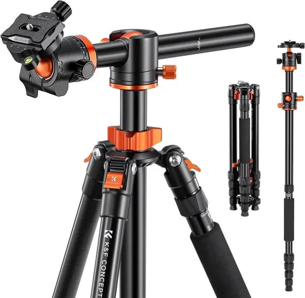 K&F T255A4+BH-28L Trepied Aluminiu Foto-Video, Coloana Centrala Transversala, Inaltime 39-154cm, Sarcina 10kg, Cap Bila Metalic