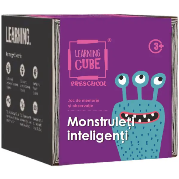 K-TOYZ Joc de atentie K-TOYZ Learning Cube® - Monstruleti inteligenti, 64 cartonase, 1 carioca care se sterge, 3 ani+