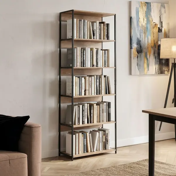 Kaliano stejar-negru metal Bibliotecă, 60x35x177 cm