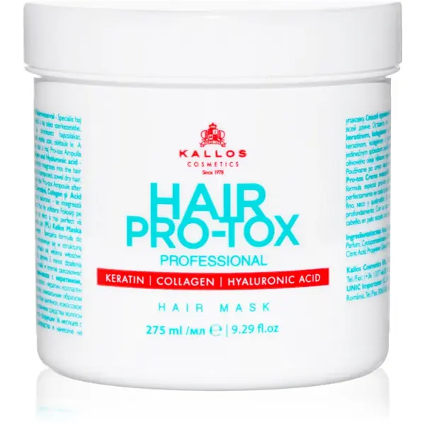 Kallos Hair Pro-Tox Masca pentru par deteriorat cu ulei de cocos, acid hialuronic si colagen 275 ml