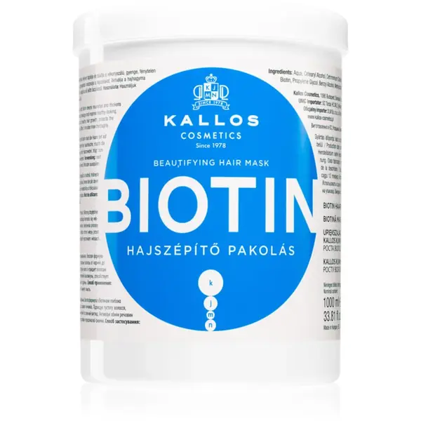 Kallos KJMN Professional Biotin Mască pentru păr subțire, slab și fragil 1000 ml