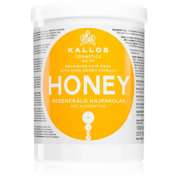 Kallos KJMN Professional Honey masca pentru hidratare intensa pentru păr uscat și deteriorat 1000 ml