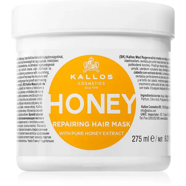 Kallos KJMN Professional Honey masca pentru hidratare intensa pentru păr uscat și deteriorat 275 ml