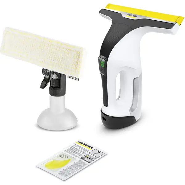 Karcher Aspirator pentru geamuri Karcher WV 6 Plus, autonomie 100 min, randament max. 300 m², rezervor 150 ml, recipient pulverizator cu laveta din microfibra, incarcator rapid, detergent 20 ml, 1.633-741.0, Alb/Negru