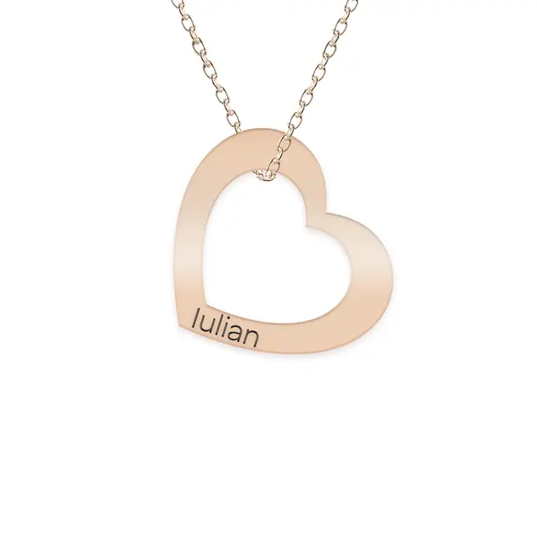 Karina - Colier personalizat cu inimioara si nume din argint 925 placat cu aur roz