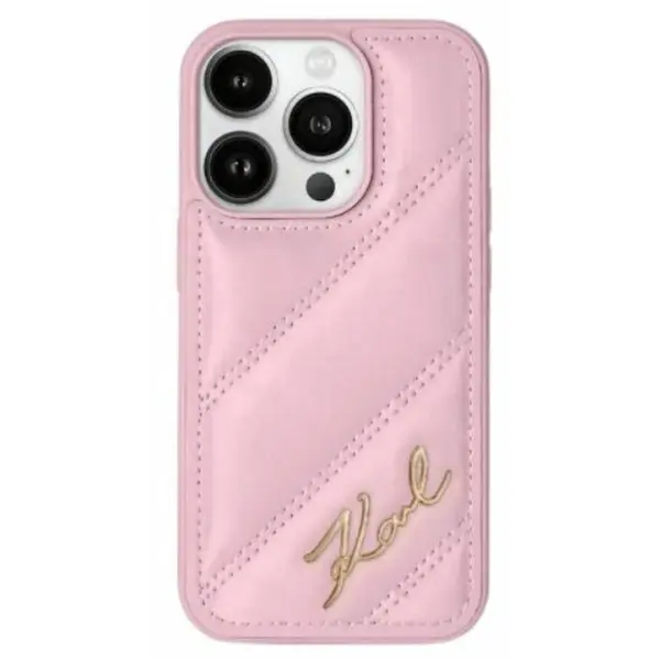 Karl Lagerfeld Husa telefon Karl Lagerfeld Diagonal Quilted, piele naturala, roz, pentru iPhone 15 / 14 / 13 6.1