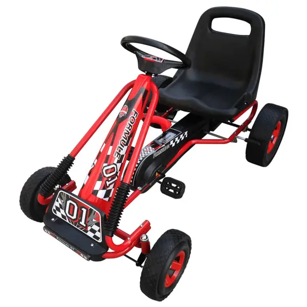 Kart copii cu pedale si scaun reglabil rosu