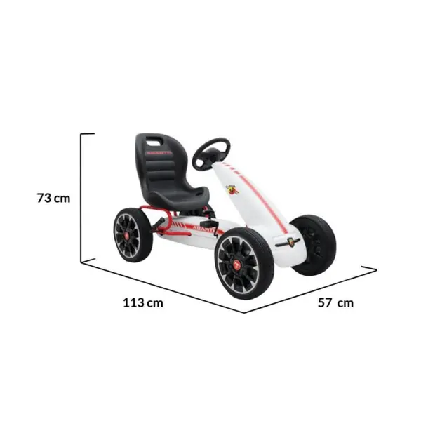 Kart cu pedale pentru copii Novokids Chrysler Kart Pro Alb, roti din cauciuc EVA, 5-8 ani, structura metalica, frana de mana, functie FreeWheel, mers cu spatele