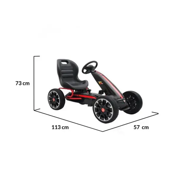 Kart cu pedale pentru copii Novokids Chrysler Kart Pro Negru, roti din cauciuc EVA, 5-8 ani, structura metalica, frana de mana, functie FreeWheel, mers cu spatele