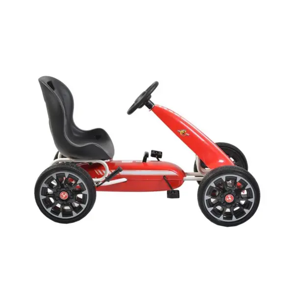 Kart cu pedale pentru copii Novokids Chrysler Kart Pro Rosu, roti din cauciuc EVA, 5-8 ani, structura metalica, frana de mana, functie FreeWheel, mers cu spatele