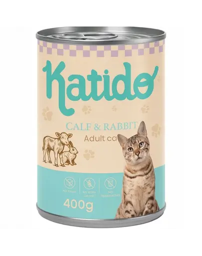 KATIDO Adult Cat Veal and Rabbit 400 g vițel și iepure cu ulei de somon hrană pisici