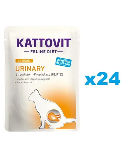 KATTOVIT Feline Diet Urinary hrana umeda dietetica pentru pisici in prevenirea pietrelor struvit, cu pui 24 x 85 g
