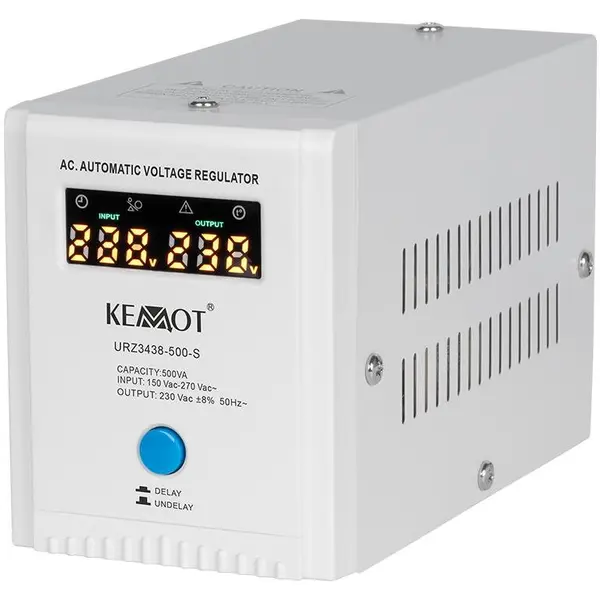 Kemot Stabilizator de tensiune automat KEMOT URZ3438, 500VA, 350W, 230 V, 2x Schuko, Alb