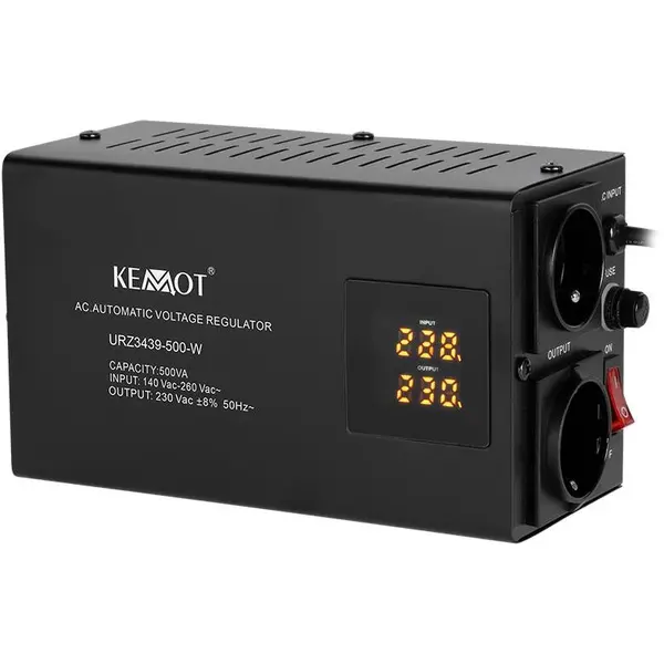 Kemot Stabilizator de tensiune automat KEMOT URZ3439, 500 VA, 350 W, 230 V, Negru