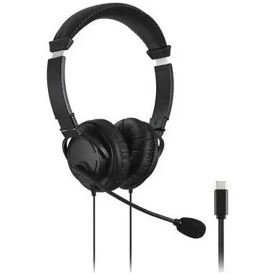 Kensington CASTI Kensington, cu fir, standard, utilizare multimedia, call center, microfon pe casca, noise-canceling, conectare prin USB-C, cablu 1.8m, negru