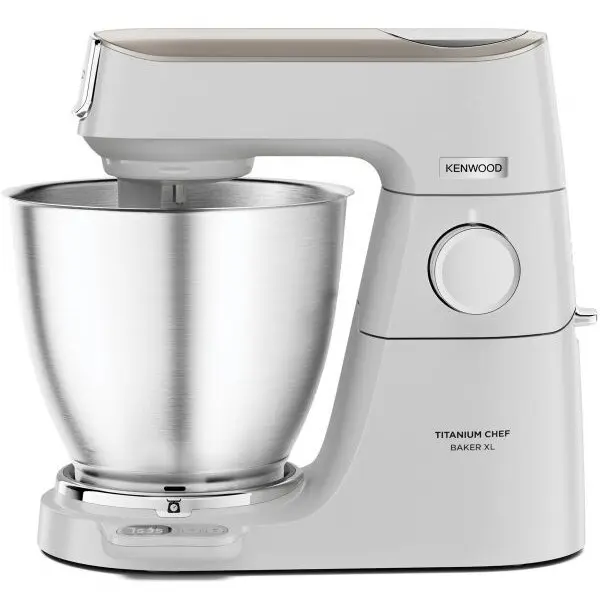 Kenwood Mixer cu bol Kenwood Titanium Chef Baker XL KVL65.001WH, 1200 W, vas 7 l, 10 trepte viteza, cantar integrat, ecran LCD, 3 accesorii patiserie, Alb