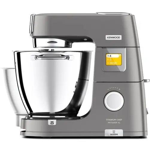 Kenwood Robot de bucatarie planetar Kenwood Titanium Chef Patissier XL KWL90.124SI - 0W20011363, 1400W, 6 functii presetate, 2 vase 7 l/ 5 l, Blender sticla, Cantar integrat, Sistem de incalzire, Touch screen