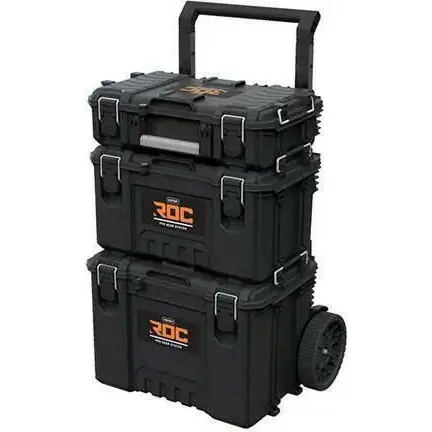 Keter Set Cutie pentru scule KETER Pro Gear System Gen 2.0 256982, volum 110 litri, 648 x 478 x 872 mm, din plastic, negru, cu roti transport