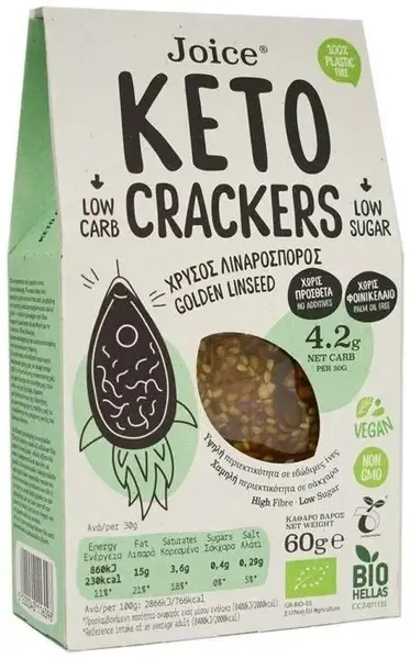 Keto crackers cu seminte de in aurii, 60 g, Joice
