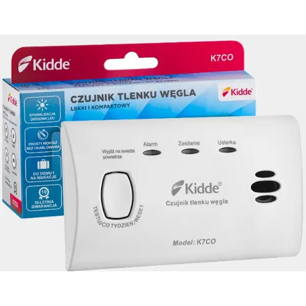 KIDDE Detector de monoxid de carbon KIDDE K7CO, senzor electrochimic, durata de viata 10 ani, alarma 85 dB, KID-K7CO