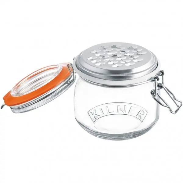 Kilner Borcan cu accesoriu pentru razuirea branzeturilor Kilner Grater Jar Set 0025.841 - 17006140, Capacitate 0.5l, Gratar din otel inoxidabil 304, DW safe (cu garnitura de silicon inlaturata)