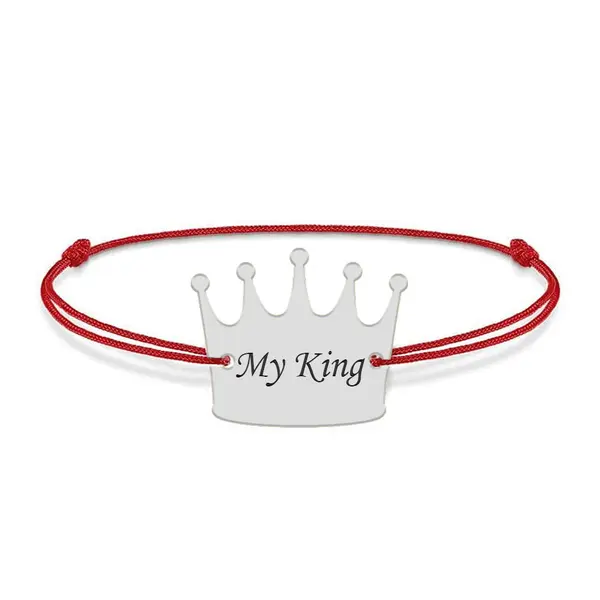 King - Bratara snur cu talisman din argint 925 personalizata cu text - coroana