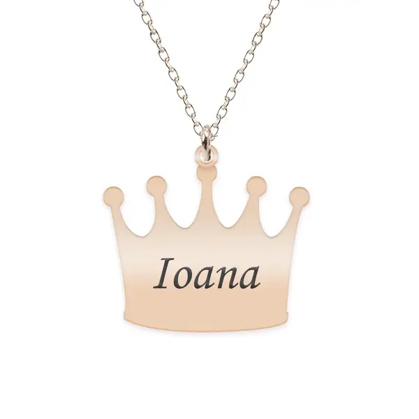 King - Colier din argint 925 placat cu aur roz personalizat cu text - coroana