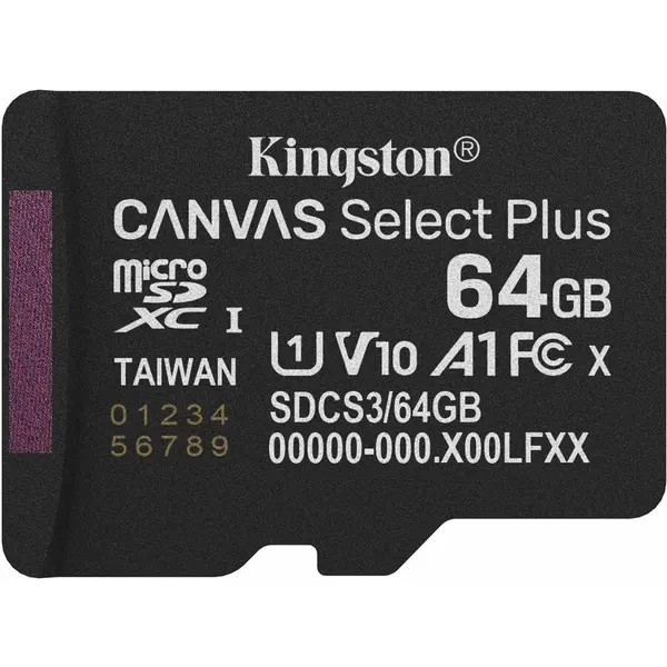 Kingston Card de memorie MicroSDXC Kingston Select Plus, 64 GB, Clasa 10, UHS-I