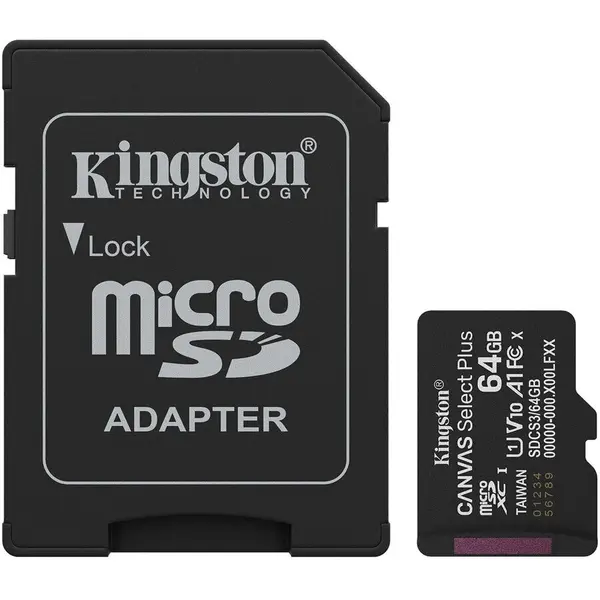 Kingston Card Kingston Technology 64 GB microSDXC Canvas Select Plus Gen3 100MB/s A1 + Adapter