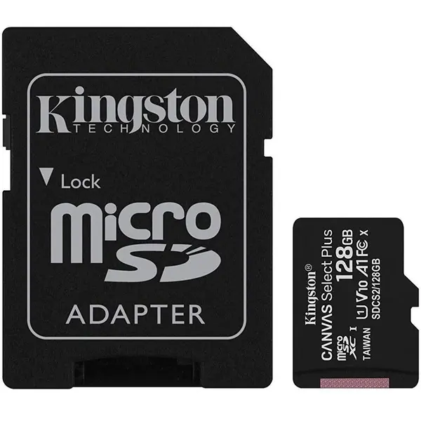 Kingston Card microSDXC Kingston Canvas Select Plus 100R, 128 GB, cu adaptor, Clasa 10, UHS-I