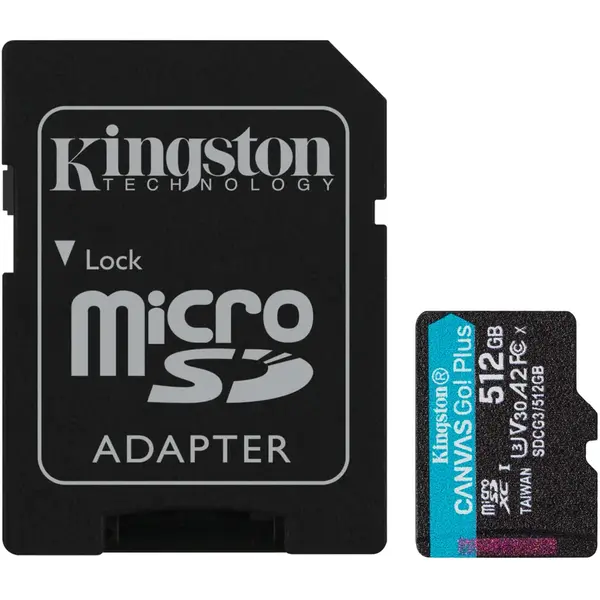 Kingston KINGSTON 512 GB microSDXC Canvas Go Plus 170R A2 U3 V30 Card + ADP