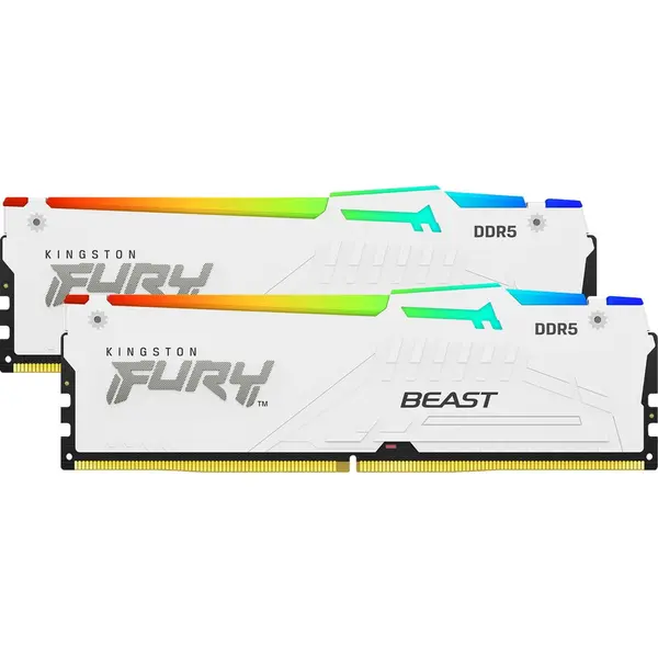 Kingston Kit dual Kingston FURY Beast RGB, Capacitate 32 GB DDR5 (2x16 GB), Frecventa 5600 MHz, CL 40, Alb