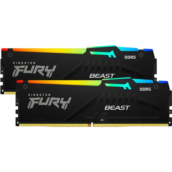 Kingston Kit dual memorie RAM Kingston FURY Beast RGB, Capacitate 16GB DDR5 (2x8 GB), Frecventa 6000, CL - 36, Negru