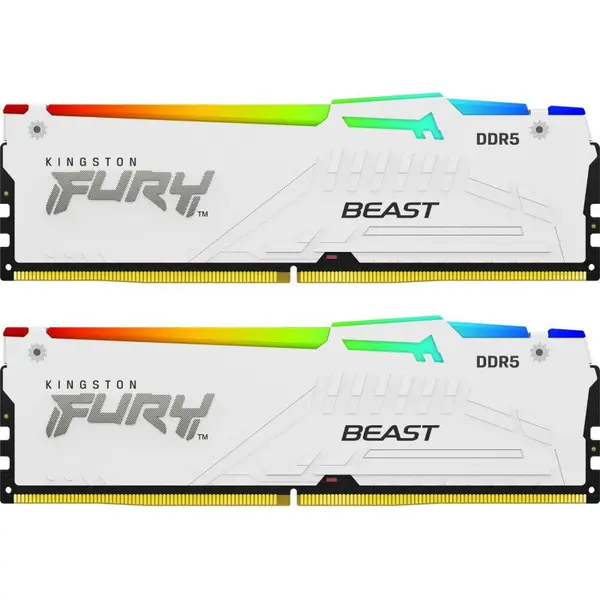 Kingston Kit dual memorie RAM Kingston FURY Beast RGB, Capacitate DDR5 64GB (2x 32 GB), Frecventa 6400 MHz, CL 32, Alb