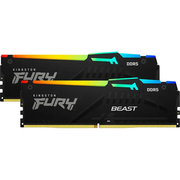 Kingston Kit dual memorie RAM Kingston FURY Beast RGB, Capacitate 16 GB DDR5 (2x8 GB), Frecventa 5600 MHz, CL 40, Negru