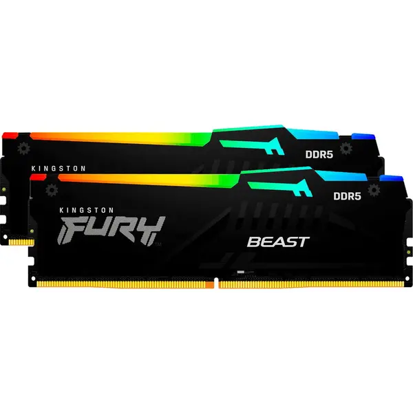 Kingston Kit dual memorie RAM Kingston FURY Beast RGB, Capacitate 32GB DDR5 (2x16 GB), Frecventa 6400 MHz, CL 32, Negru