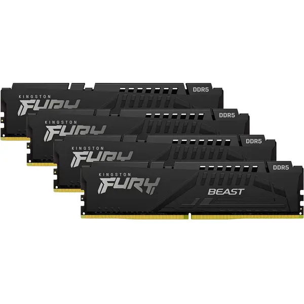 Kingston KIT Quad memorie RAM Kingston FURY BEAST, Capacitate 128GB DDR5 (4x32 GB), Frecventa 5200 MHz, CL - 40, Negru