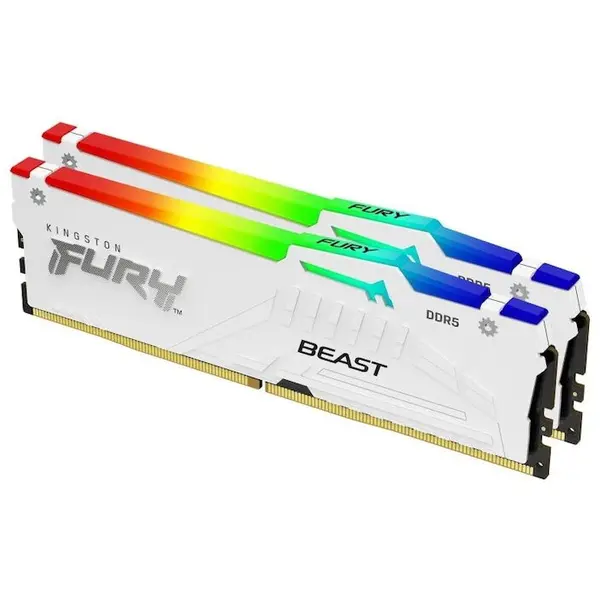 Kingston Memorie RAM Kingston FURY Beast RGB, Tip DDR5, Capacitate 32GB, KIT 2x16GB, 6000MHz, CL 36, Alb, KF560C36BWE2AK2-32