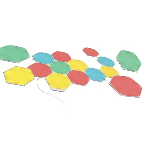 Kit 15 panouri luminoase inteligente Nanoleaf Shapes Hexagons Starter Kit, cu senzor muzica inclus, multi-touch control, LED RGBW, Wi-Fi