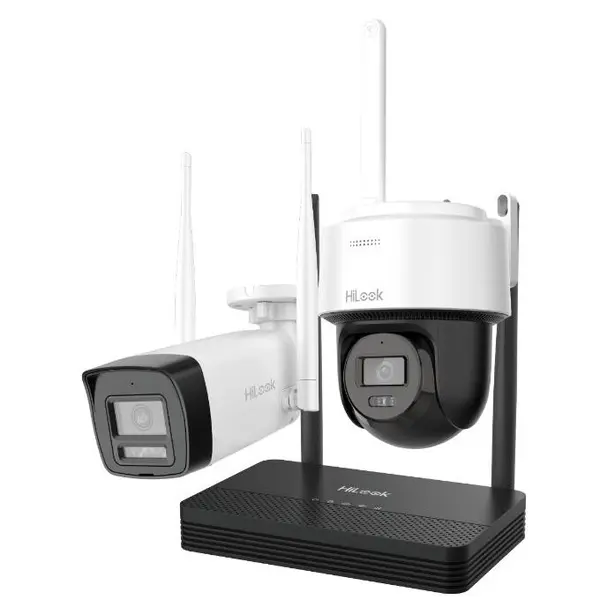 Kit 2 camere Wifi bullet + PT cu NVS HiLook IKS-2042BPH-PH/W, 2MP, lentila 2.8mm, IR 30m, lumina alba, detectie miscare
