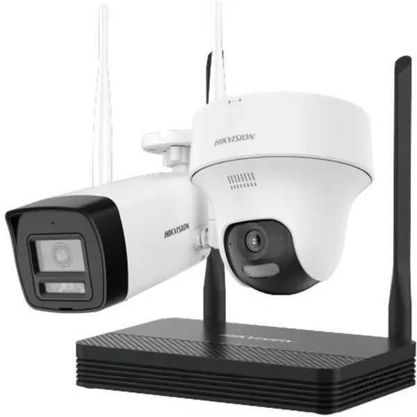 Kit 2 camere Wifi bullet si PTZ cu NVS HiLook IKS-2044BTH-PH/W, 4MP, lentila 2.8mm, IR 30m, lumina alba, microfon si difuzor, detectie miscare