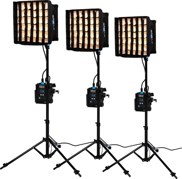 Kit 3 Panouri LED Nanlite PavoSlim 60B Bi-Color, CCT 2700K-6500K, CRI 95, Include Stative, Softbox-uri si Geanta Troller